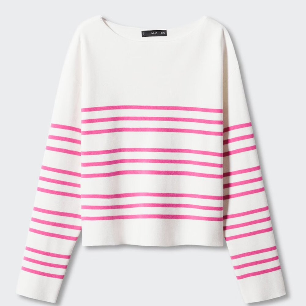 Mango White w/ Fuchsia Stripes Boat-Neck Knitted Sweater/NWT/XXL - Picture 6 of 14